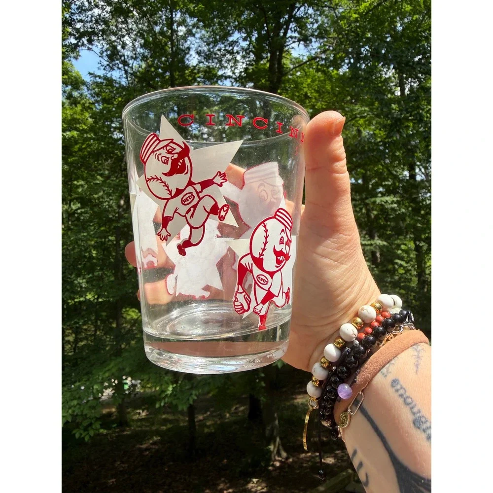 Cincinnati Reds Glass Tumbler Set Mr Redlegs Baseball Vintage 1960s Red White